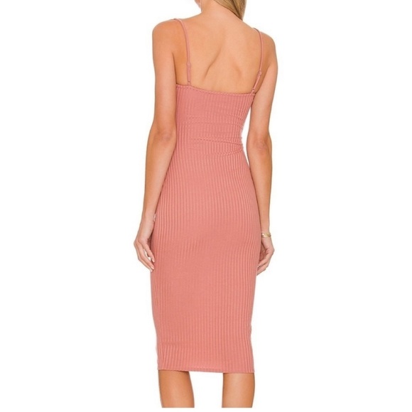 Camila Coelho Claudia Midi Dress in Rose Ribbed Jersey Adjustable Shoulders NWT - Picture 2 of 11